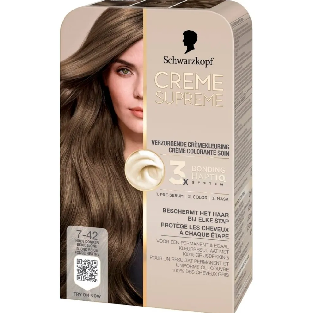 Schwarzkopf creme supreme Haarverf>7-42 Nude Donker Beigeblond Verzorgende Crèmekleuring