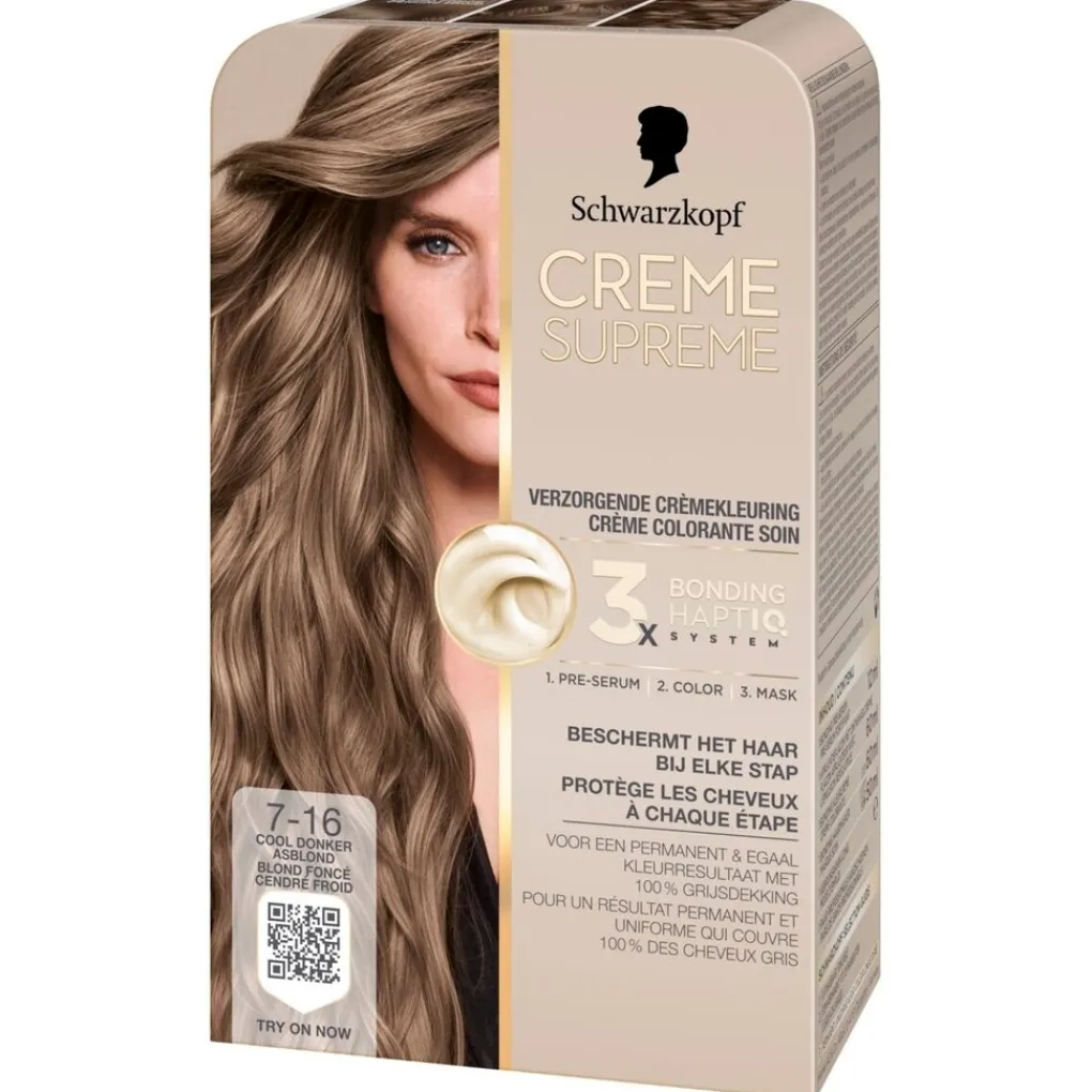 Schwarzkopf creme supreme Haarverf>7-16 Cool Donker Asblond Verzorgende Crèmekleuring