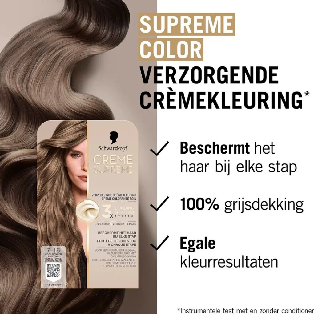 Schwarzkopf creme supreme Haarverf>7-16 Cool Donker Asblond Verzorgende Crèmekleuring
