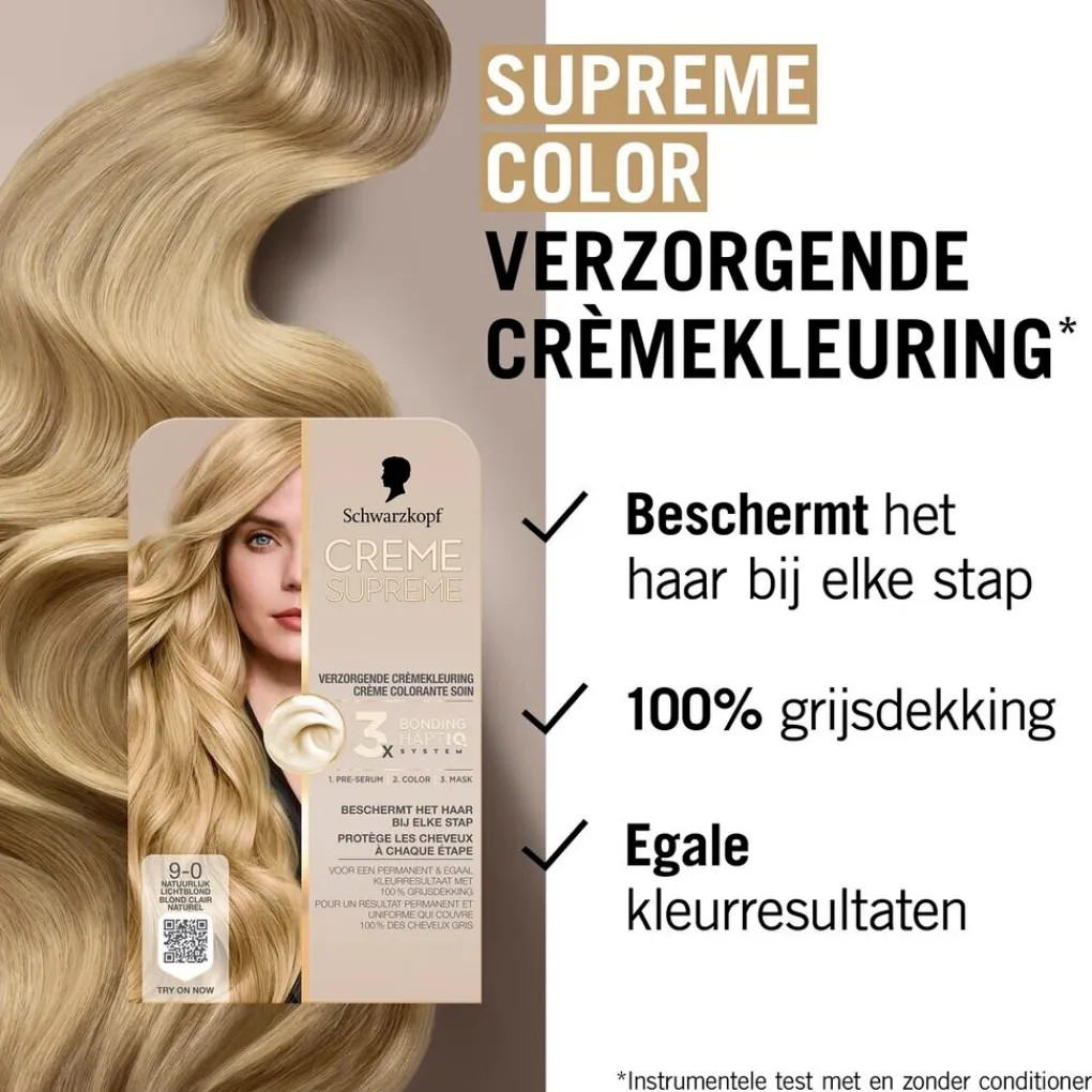 Schwarzkopf creme supreme Haarverf>9-0 Natuurlijk Lichtblond Verzorgende Crèmekleuring