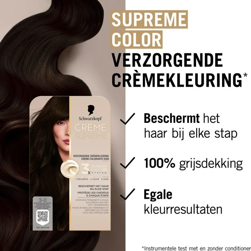 Schwarzkopf creme supreme Haarverf>3-0 Natuurlijk Extra Donkerbruin Verzorgende Crèmekleuring