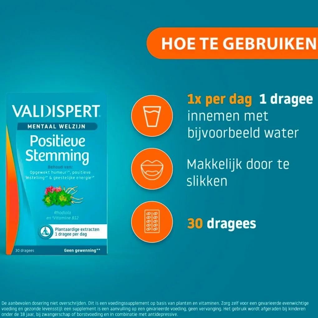 Valdispert Natuurlijke Supplementen|Rust En Ontspanning>Mentaal Welzijn Positieve Stemming Dragees