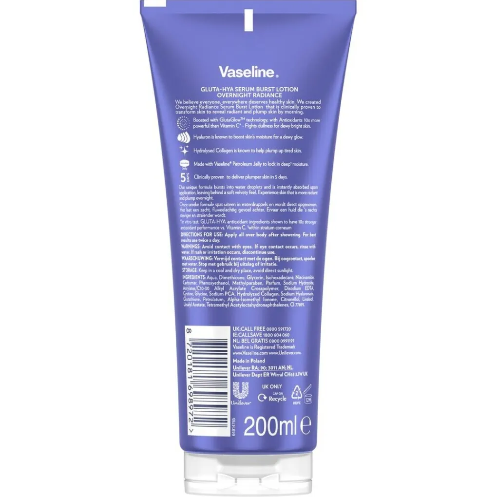 Vaseline Bodylotion>Gluta-Hya Overnight Radiance Serum Burst Lotion