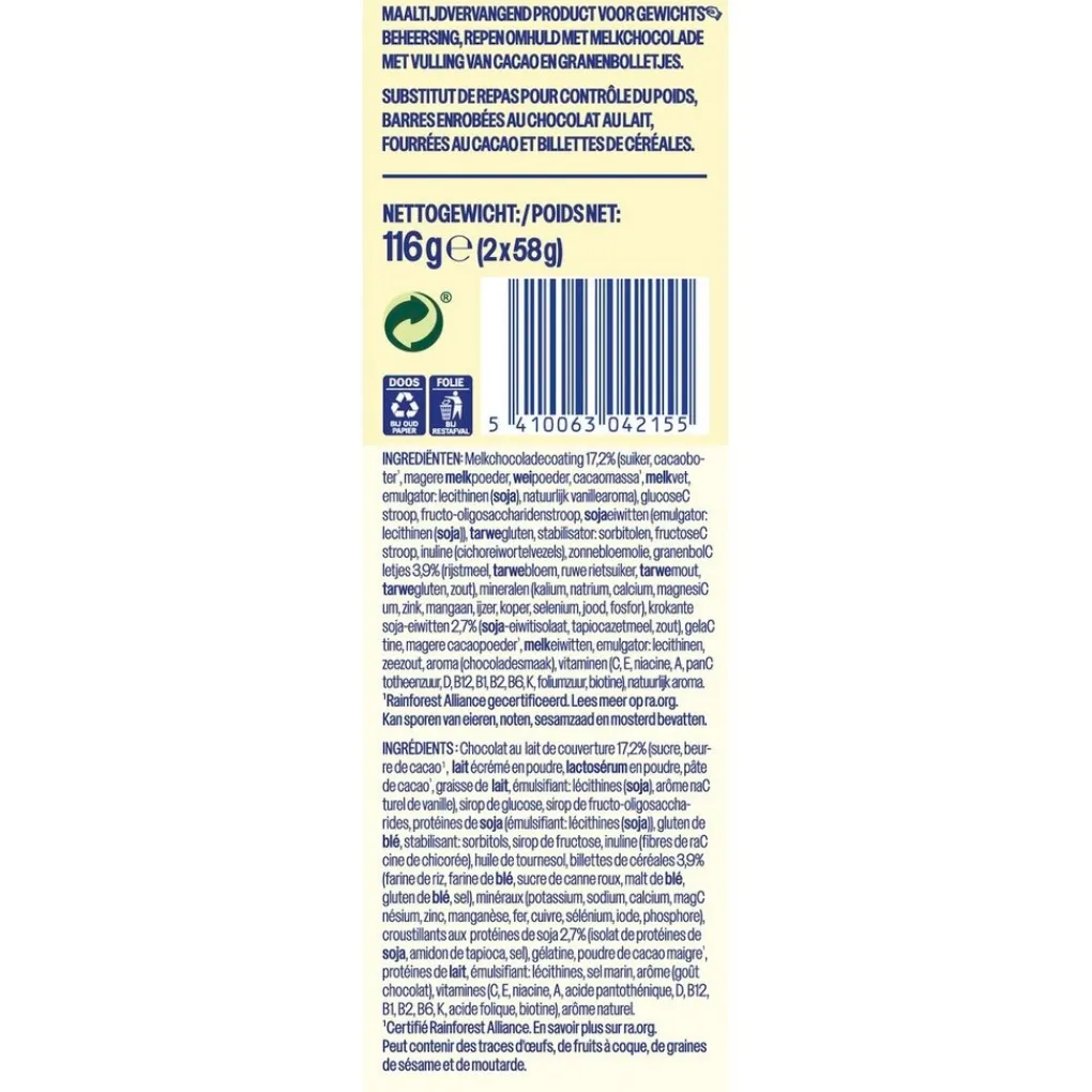 WeCare Maaltijdrepen, Drinkmaaltijden|Maaltijdvervangers>Choco Crisp Meal Replacement Bars