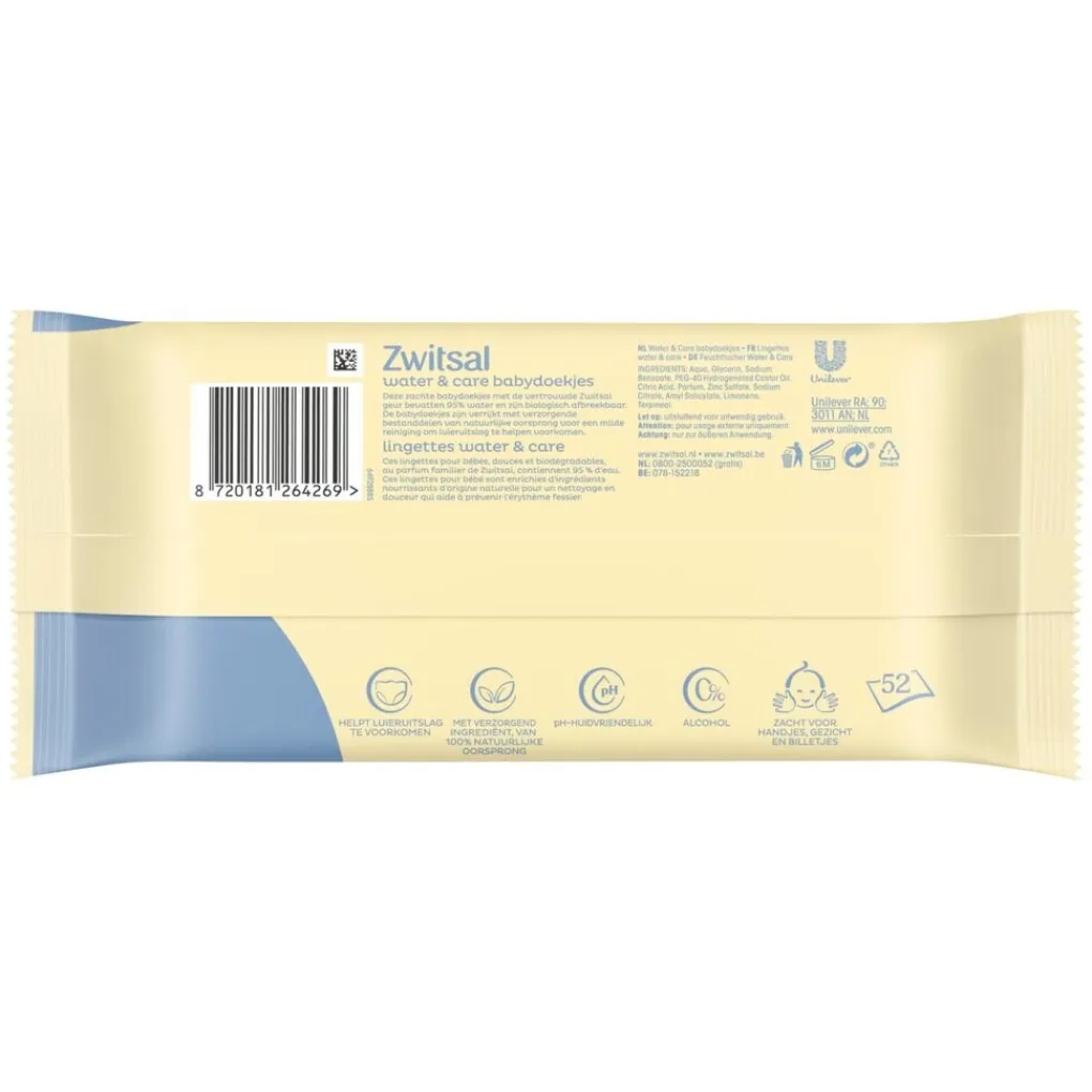 Zwitsal Billendoekjes>Water & Care Babydoekjes